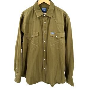 HISEA Olive Green 100% Cotton Western Snap Button Lightning Bolt Shirt
